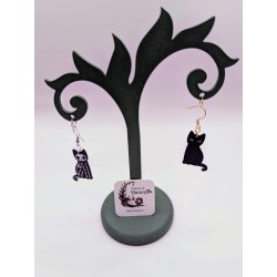 Boucle d'Oreille "Duo félin Catacombs" | Chat Squelette & Noir Asymétrique