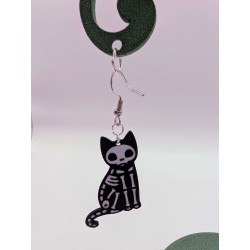 Boucle d'Oreille "Duo félin Catacombs" | Chat Squelette & Noir Asymétrique