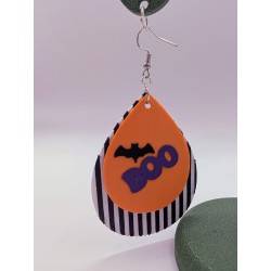 Boucle d'Oreille "Big Boo" | Goutte Halloween Rayée Orange et Noir