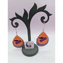 Boucle d'Oreille "Big Boo" | Goutte Halloween Rayée Orange et Noir