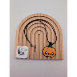 Collier Pendentif "Miss Trouille" | Citrouille Kawaii Orange | Bijou Halloween