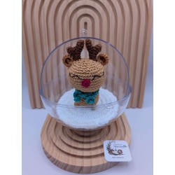 Boule de Noël Rudolph Amigurumi - Renne au Nez Rouge Fait Main