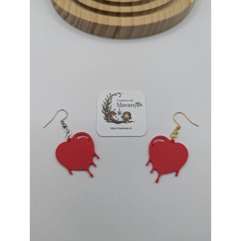 Boucles d'Oreilles "Cœur Fondant" | Design Rouge 3D