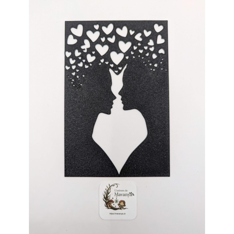 Insert Lanterne Modulaire – Motif "Fusion des Âmes" – Silhouette Couple & Pluie de Cœurs 3D