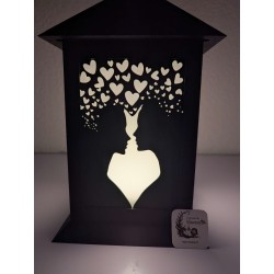 Insert Lanterne Modulaire – Motif "Fusion des Âmes" – Silhouette Couple & Pluie de Cœurs 3D
