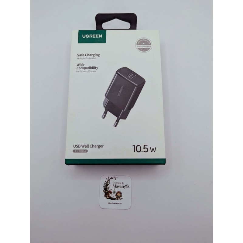 Chargeur Secteur USB UGREEN 10,5W - Adaptateur Compact 5V/2,1A - Noir Haute Qualité