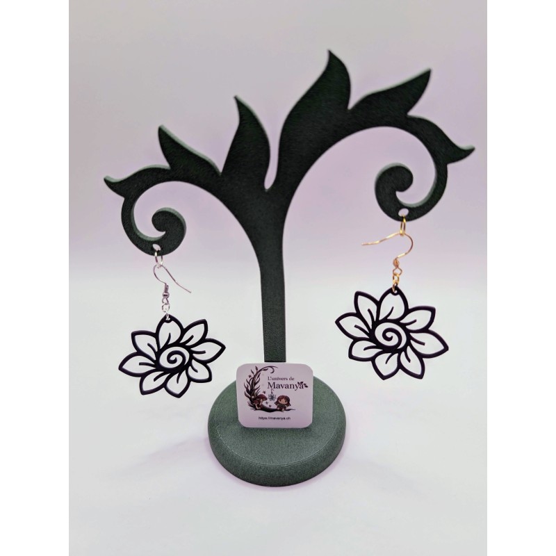 Boucle d'Oreille Spiral nocturne | Fleur Noire | Mandala Bohème Chic Boucle d'Oreille Spiral nocturne | Fleur Noire | Mandala Bohème Chic