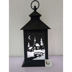Insert Lanterne "Nuit Étoilée au Village" | Silhouette Hiver | mavanya.ch