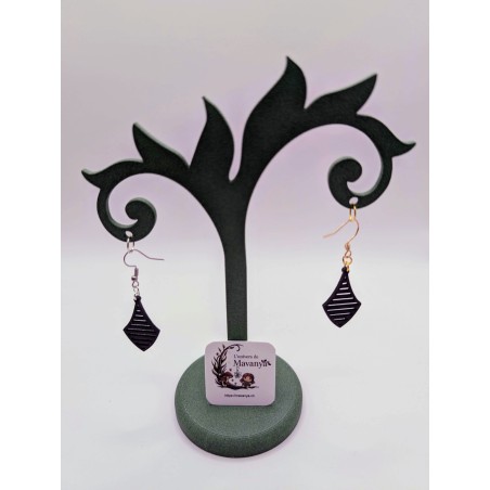 Boucle d'Oreille "Goutte Art Déco" | Bijou Graphique Noir & Rétro-Chic
