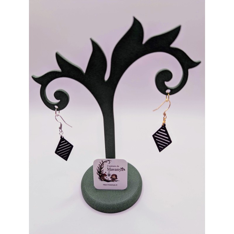 Boucle d'Oreille Rhombus Noir | Losange Géométrique Minimaliste & Graphique Boucle d'Oreille Rhombus Noir | Losange Géométrique Minimaliste & Graphique