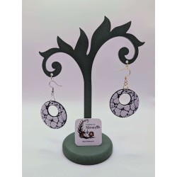 Boucle d'Oreille Clair de lune floral | Bijou Ethnique Noir & Blanc
