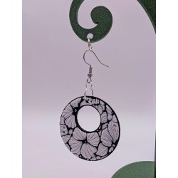 Boucle d'Oreille Clair de lune floral | Bijou Ethnique Noir & Blanc